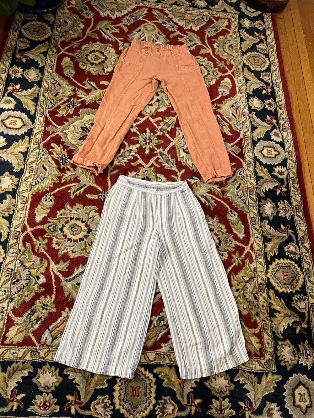 Beach Lunch Lounge XS C& C California‎ Wide Leg LINEN Pants Crop LOT of 2 Pairs